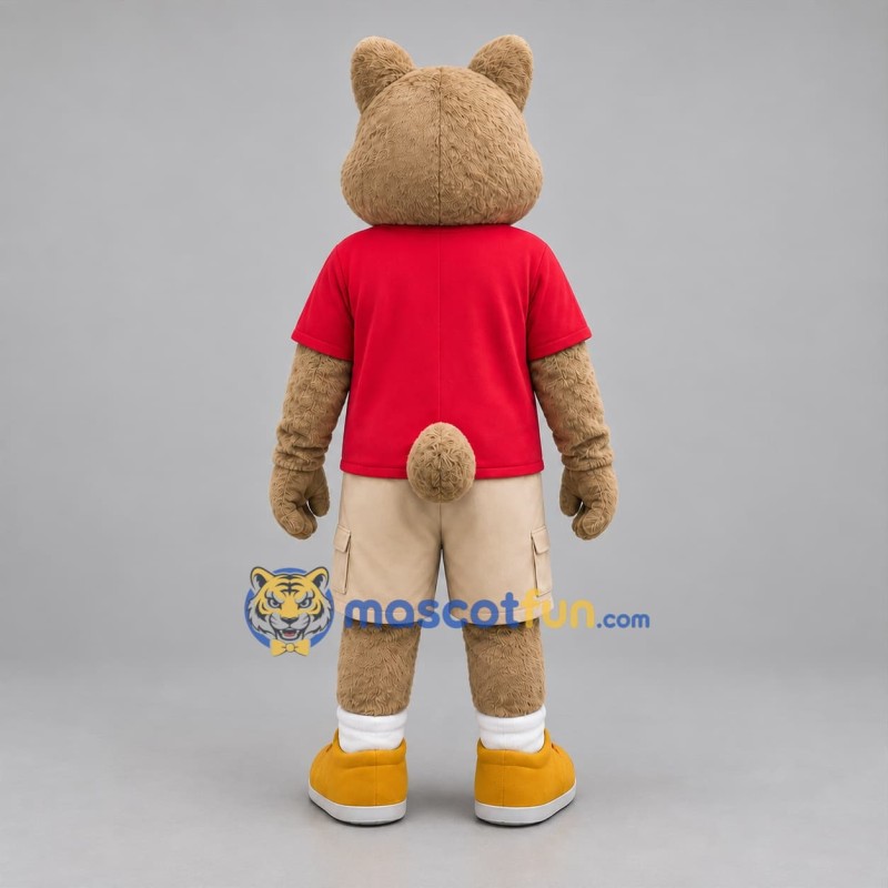 Custom Tan and Red Bear Mascot Costume Adult Full Body Suit for Children's Events