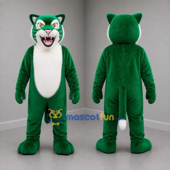 Custom Green and White Panther Mascot Costume Adult Full Body Suit for Sports Events