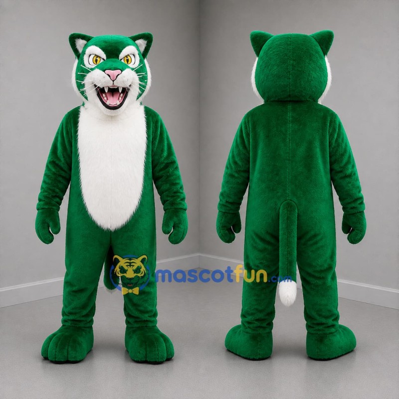 Custom Green and White Panther Mascot Costume Adult Full Body Suit for Sports Events