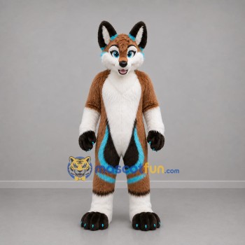 Custom Brown White and Turquoise Fox Mascot Costume Adult Full Body Suit for Costume Parties