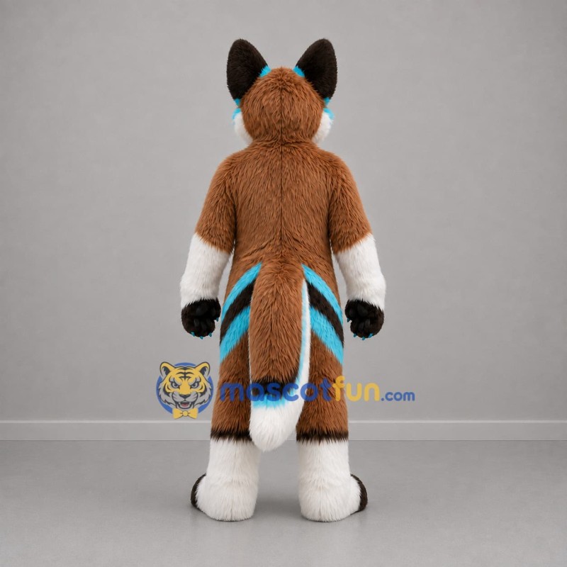 Custom Brown White and Turquoise Fox Mascot Costume Adult Full Body Suit for Costume Parties