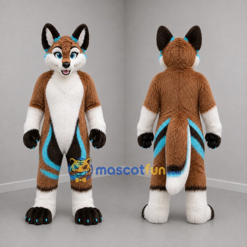 Custom Brown White and Turquoise Fox Mascot Costume Adult Full Body Suit for Costume Parties