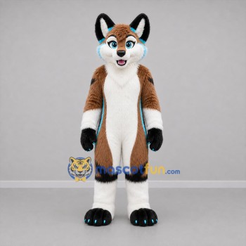 Custom Brown White and Turquoise Fox Mascot Costume Adult Full Body Suit for Children's Events