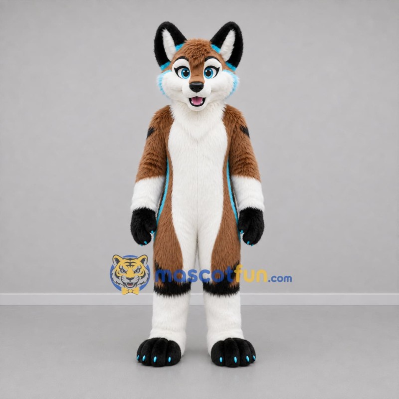 Custom Brown White and Turquoise Fox Mascot Costume Adult Full Body Suit for Children's Events