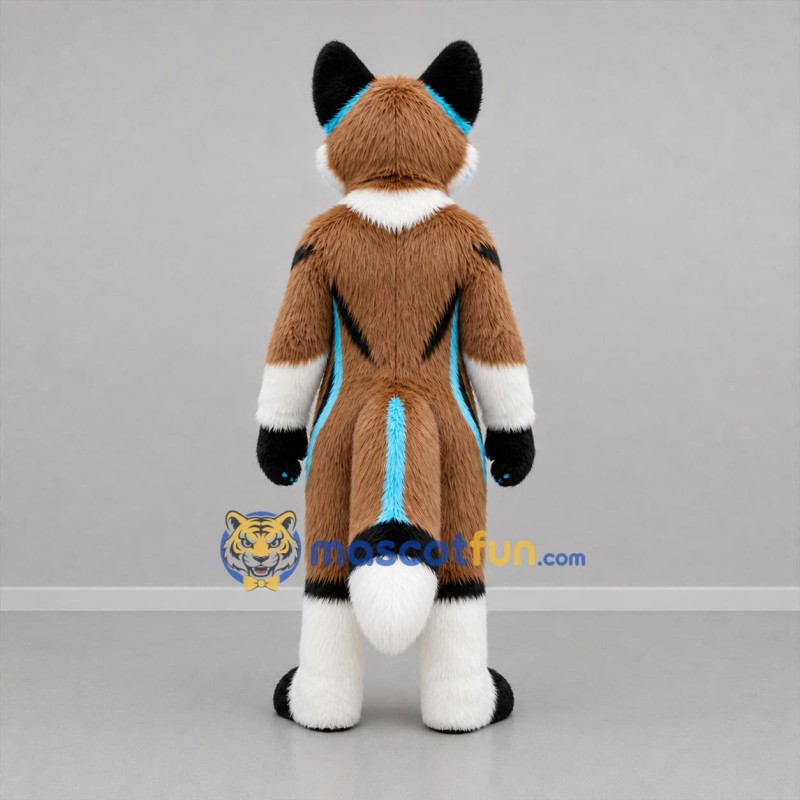 Custom Brown White and Turquoise Fox Mascot Costume Adult Full Body Suit for Children's Events