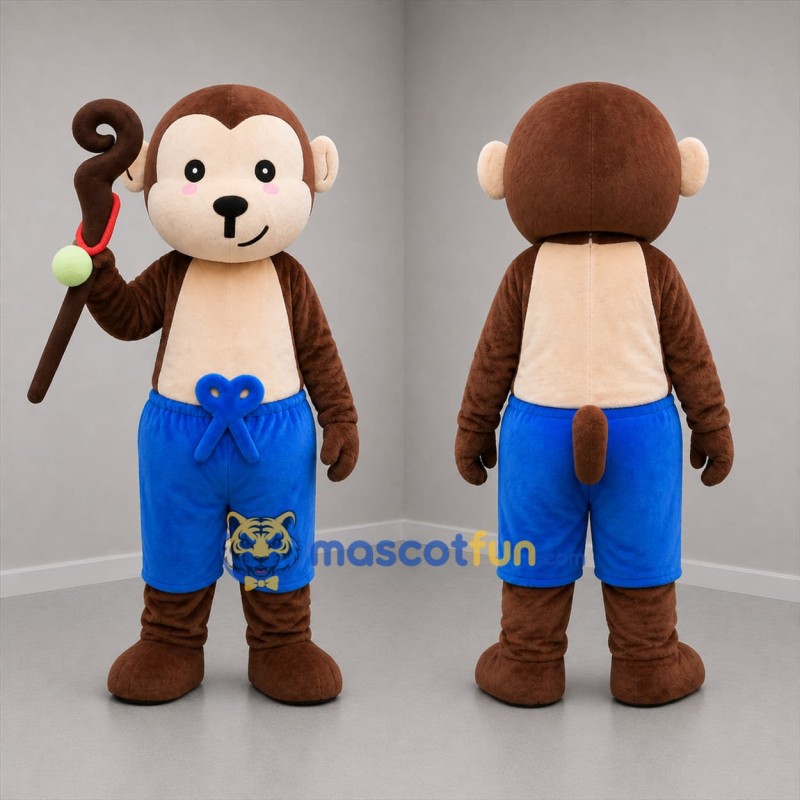 Custom Brown and Blue Monkey Mascot Costume Adult Full Body Suit for Children's Events
