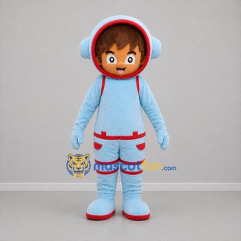 Custom Light Blue and Red Astronaut Boy Mascot Costume Adult Full Body Suit for Space Events