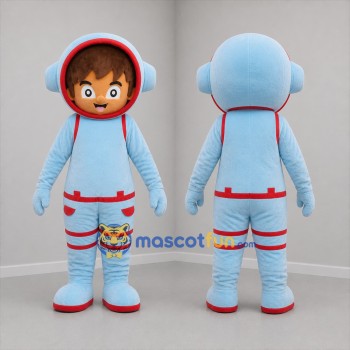 Custom Light Blue and Red Astronaut Boy Mascot Costume Adult Full Body Suit for Space Events