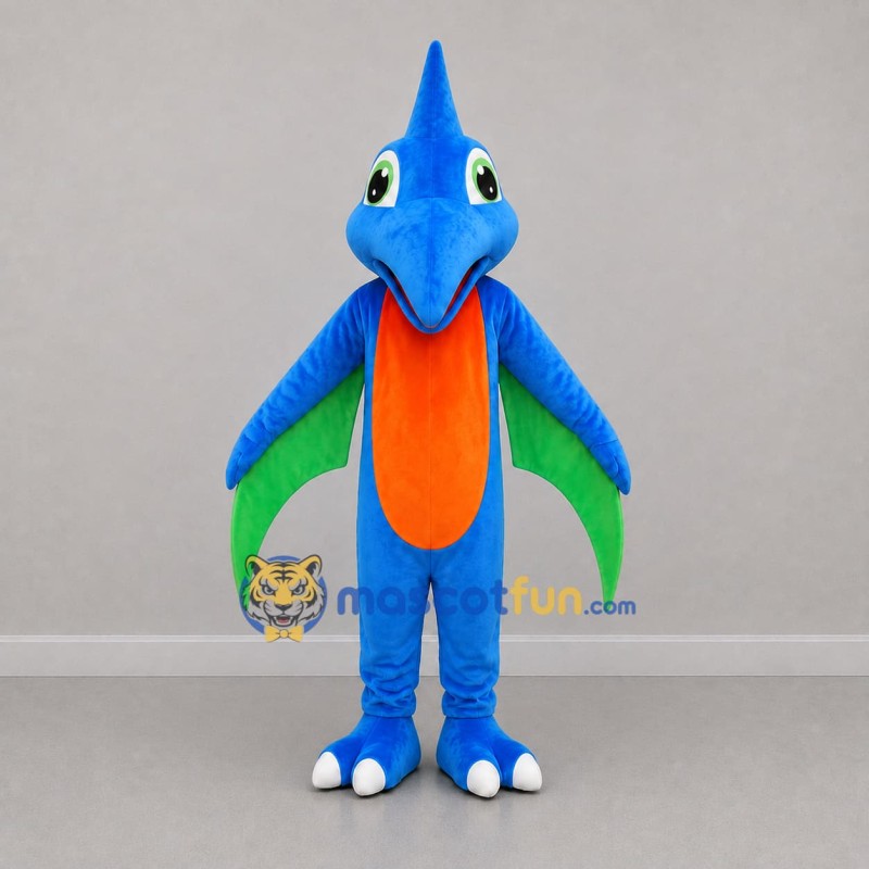 Custom Blue Orange and Green Pterosaur Mascot Costume Adult Full Body Suit for Dinosaur Events