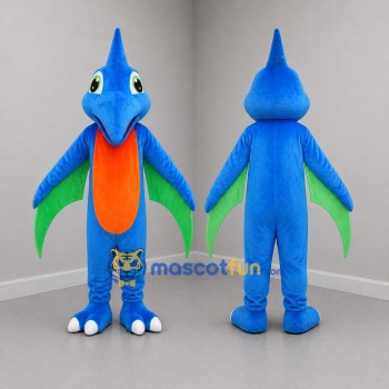Custom Blue Orange and Green Pterosaur Mascot Costume Adult Full Body Suit for Dinosaur Events