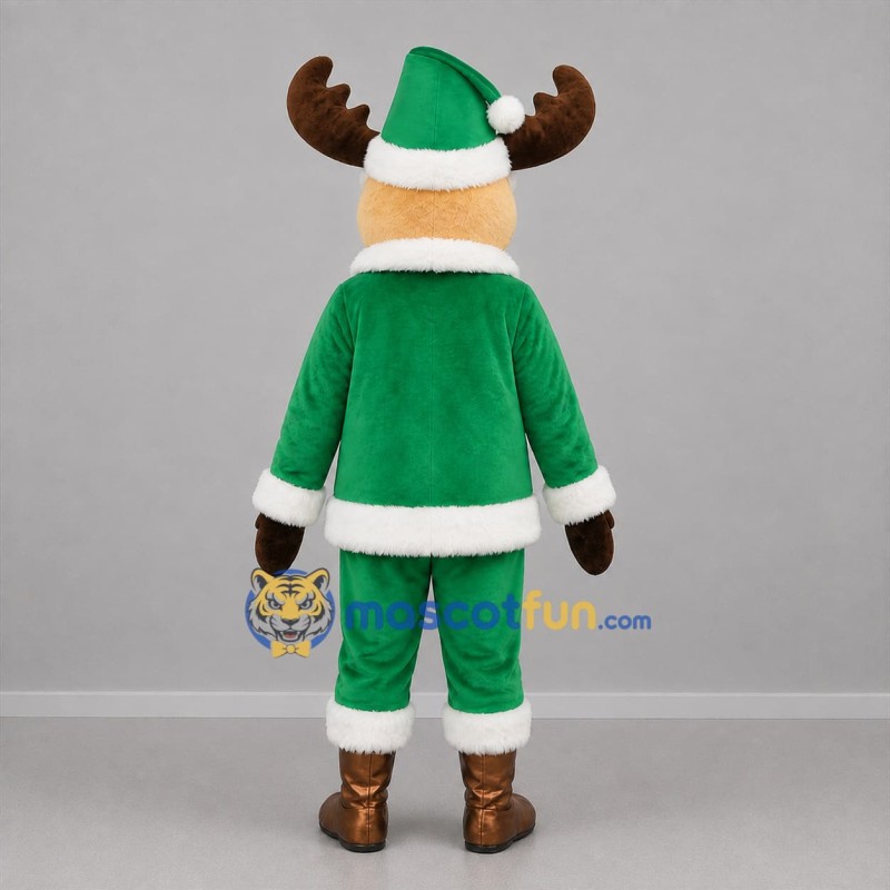 Custom Brown and Green Christmas Moose Mascot Costume Adult Full Body Suit for Christmas Events
