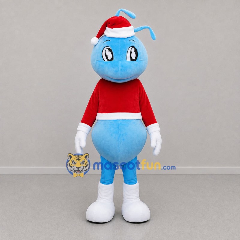Custom Light Blue and Red Christmas Ant Mascot Costume Adult Full Body Suit for Christmas Events
