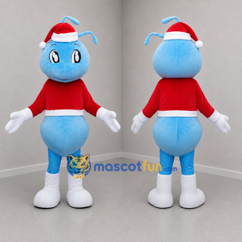 Custom Light Blue and Red Christmas Ant Mascot Costume Adult Full Body Suit for Christmas Events