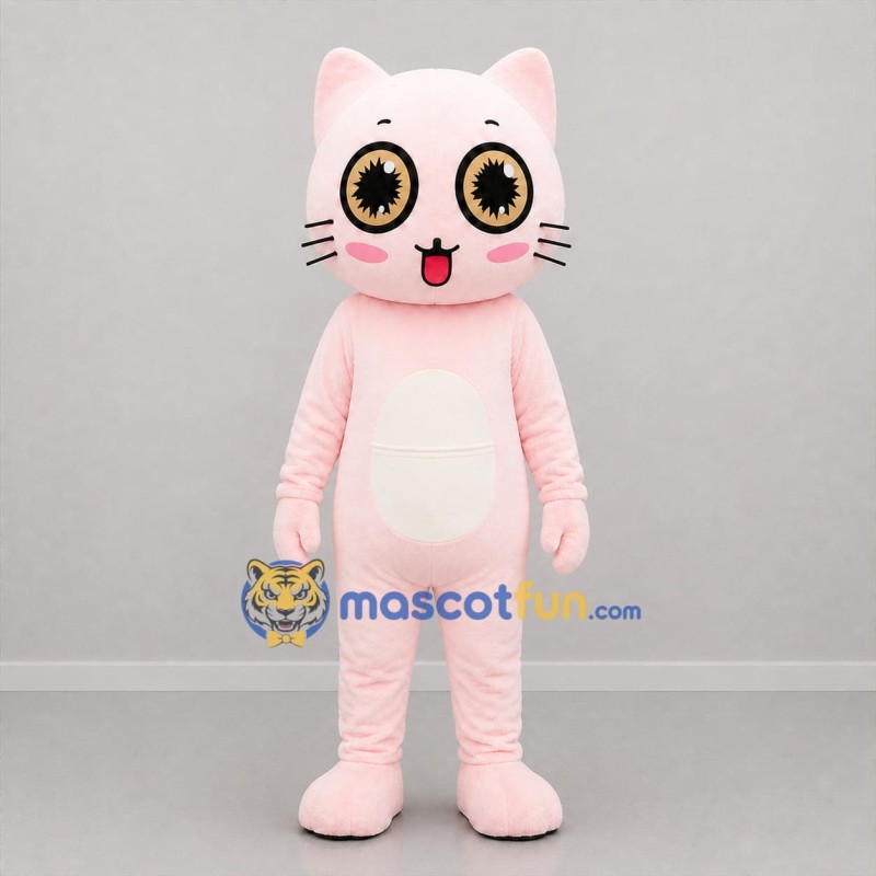 Custom Pink and White Cat Mascot Costume Adult Full Body Suit for Children's Events