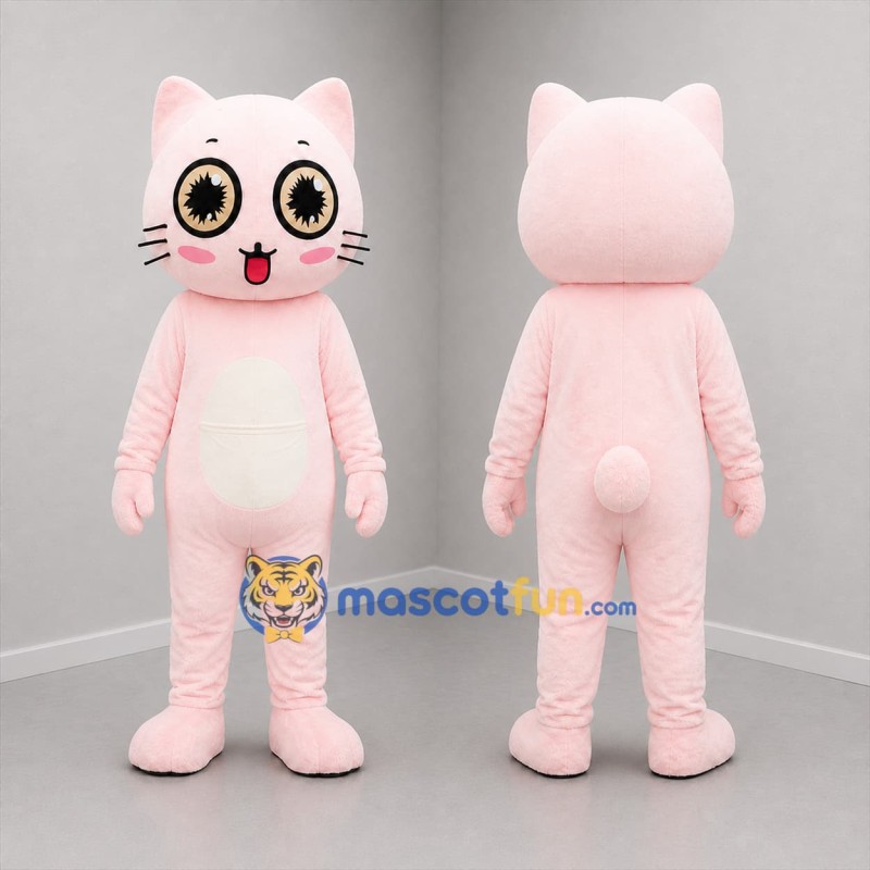 Custom Pink and White Cat Mascot Costume Adult Full Body Suit for Children's Events