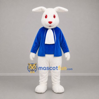 Custom White and Blue Formal Rabbit Mascot Costume Adult Full Body Suit for Easter Events