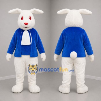 Custom White and Blue Formal Rabbit Mascot Costume Adult Full Body Suit for Easter Events