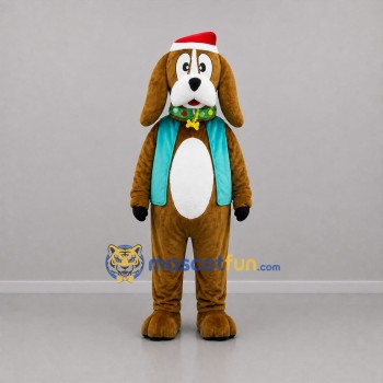 Custom Brown and Teal Christmas Dog Mascot Costume Adult Full Body Suit for Christmas Events