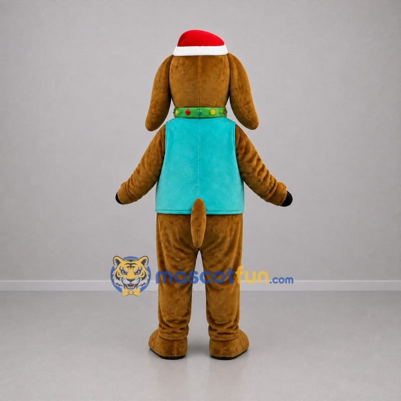 Custom Brown and Teal Christmas Dog Mascot Costume Adult Full Body Suit for Christmas Events