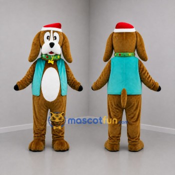 Custom Brown and Teal Christmas Dog Mascot Costume Adult Full Body Suit for Christmas Events