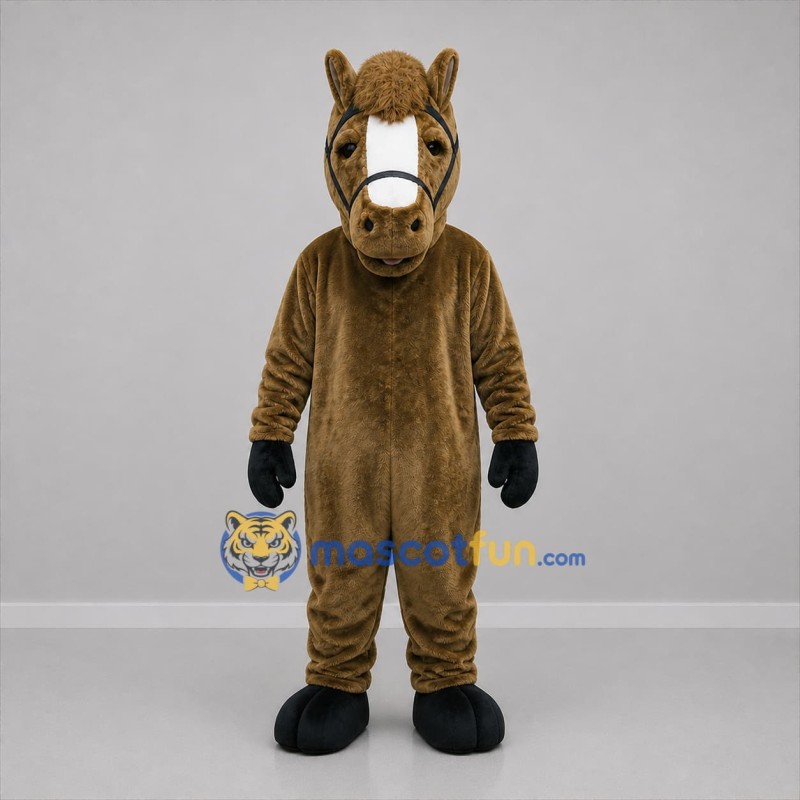 Custom Brown and White Horse Mascot Costume Adult Full Body Suit for Farm Events