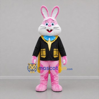 Custom Pink Black and Yellow Magician Rabbit Mascot Costume Adult Full Body Suit for Magic Shows