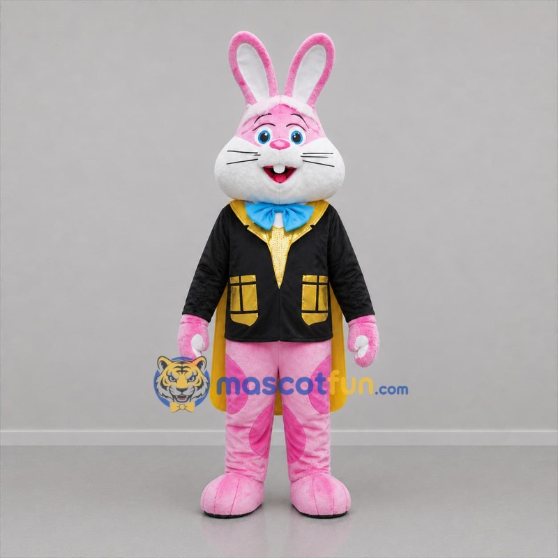 Custom Pink Black and Yellow Magician Rabbit Mascot Costume Adult Full Body Suit for Magic Shows