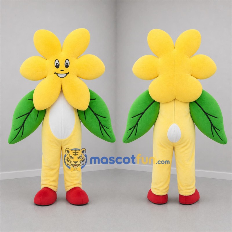 Custom Yellow and Green Flower Mascot Costume Adult Full Body Suit for Garden Events