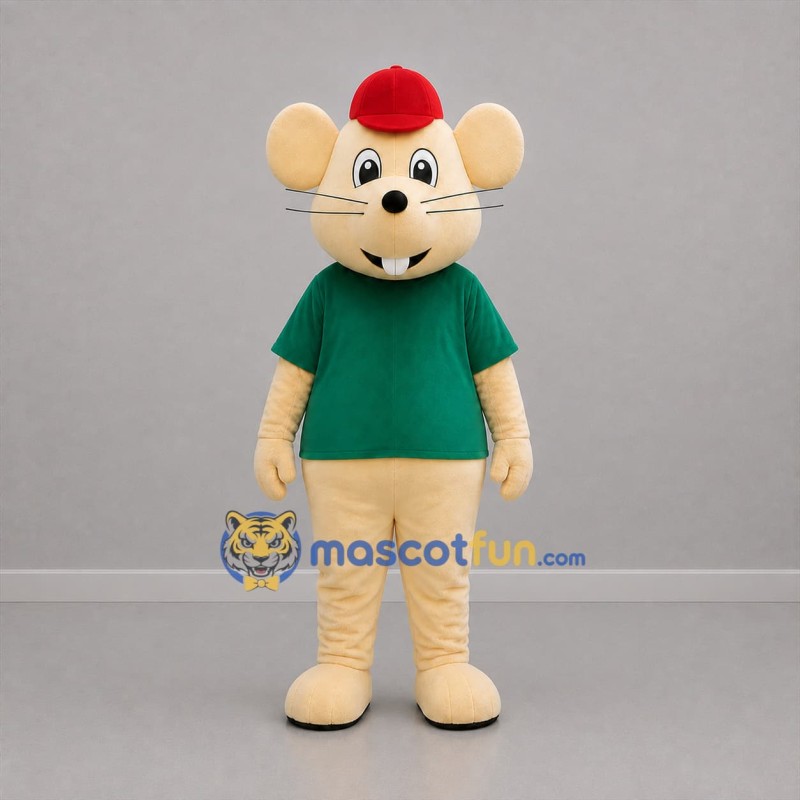 Custom Cream and Green Mouse Mascot Costume Adult Full Body Suit for Children's Events