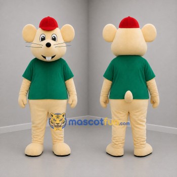 Custom Cream and Green Mouse Mascot Costume Adult Full Body Suit for Children's Events