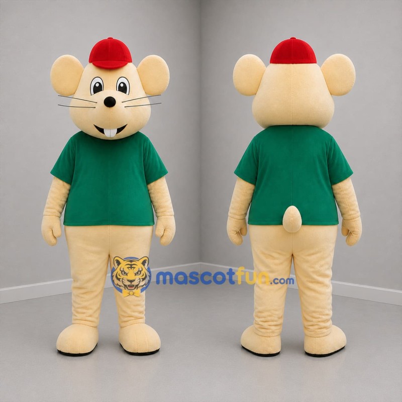 Custom Cream and Green Mouse Mascot Costume Adult Full Body Suit for Children's Events