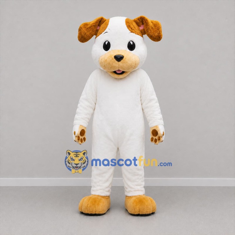 Custom White and Tan Puppy Mascot Costume Adult Full Body Suit for Pet Events