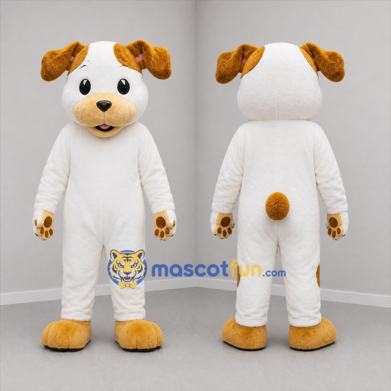Custom White and Tan Puppy Mascot Costume Adult Full Body Suit for Pet Events