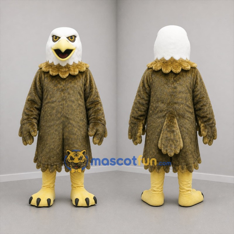 Custom Brown White and Yellow Bald Eagle Mascot Costume Adult Full Body Suit for Wildlife Events