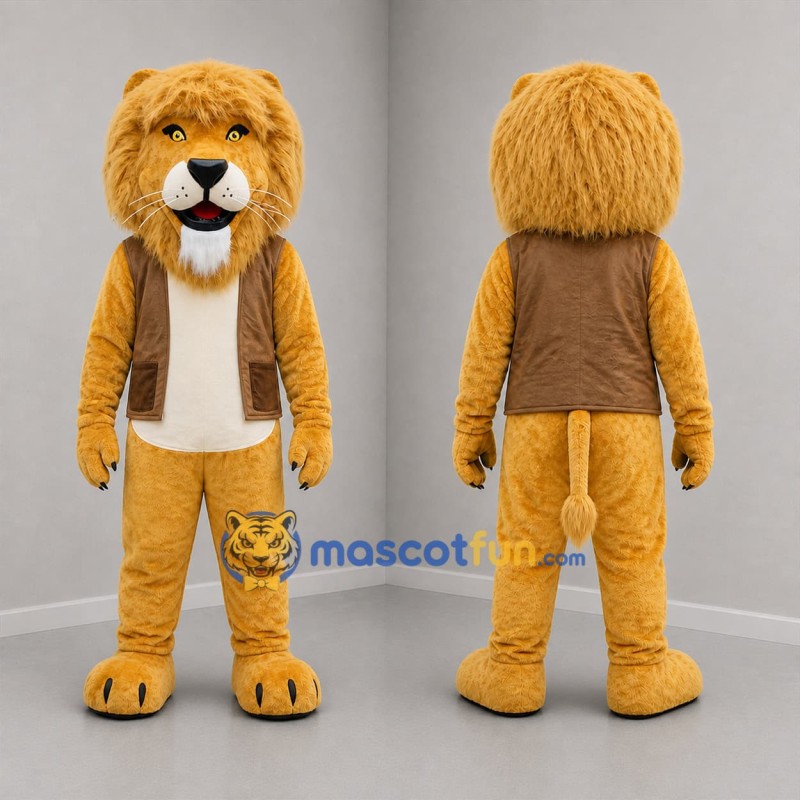 Custom Golden Brown and Tan Lion Mascot Costume Adult Full Body Suit for Adventure Events
