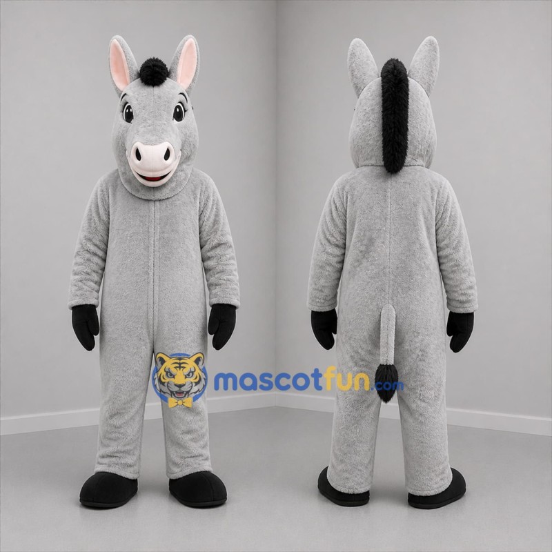 Custom Gray and Black Donkey Mascot Costume Adult Full Body Suit for Farm Events