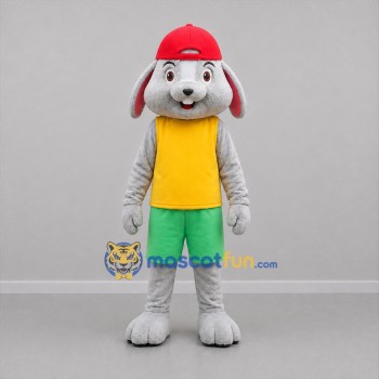 Custom Gray Yellow and Green Rabbit Mascot Costume Adult Full Body Suit for Children's Events