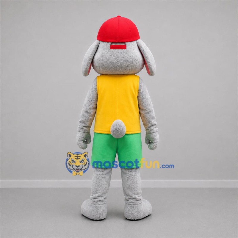 Custom Gray Yellow and Green Rabbit Mascot Costume Adult Full Body Suit for Children's Events