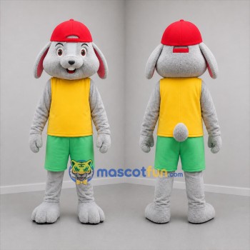 Custom Gray Yellow and Green Rabbit Mascot Costume Adult Full Body Suit for Children's Events