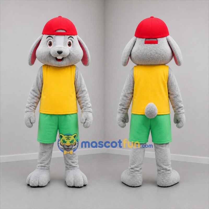 Custom Gray Yellow and Green Rabbit Mascot Costume Adult Full Body Suit for Children's Events
