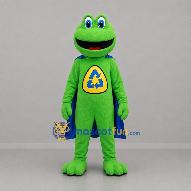 Custom Green and Blue Superhero Frog Mascot Costume Adult Full Body Suit for Environmental Events