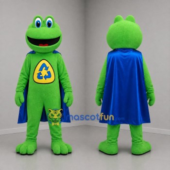 Custom Green and Blue Superhero Frog Mascot Costume Adult Full Body Suit for Environmental Events