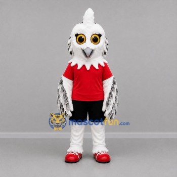 Custom White Black and Red Snowy Owl Mascot Costume Adult Full Body Suit for School Events