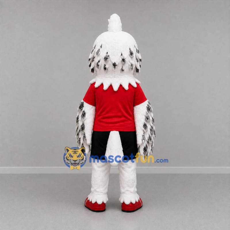 Custom White Black and Red Snowy Owl Mascot Costume Adult Full Body Suit for School Events