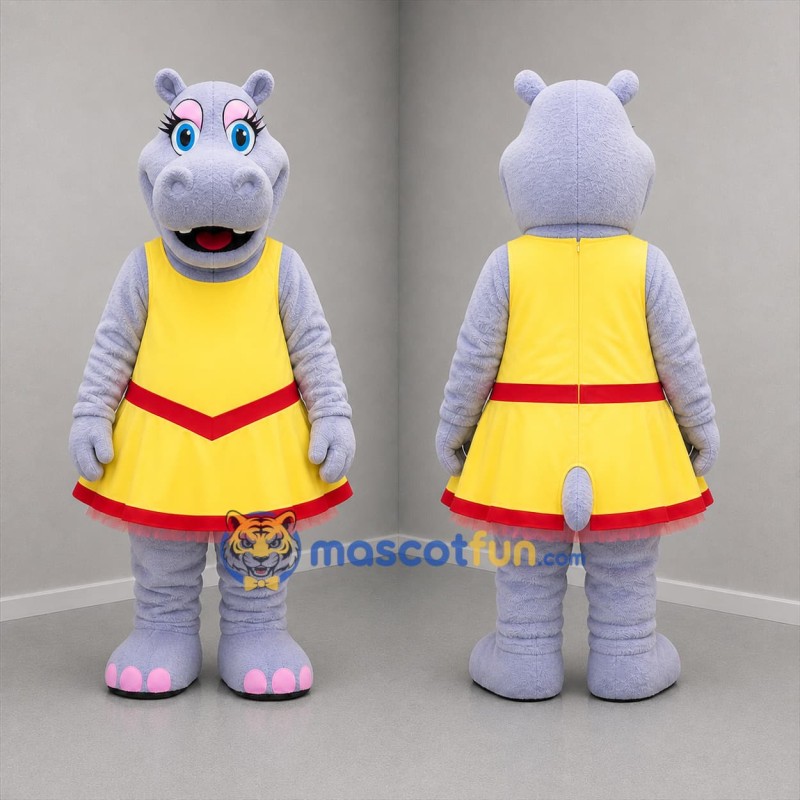 Custom Lavender and Yellow Hippo Girl Mascot Costume Adult Full Body Suit for Children's Events