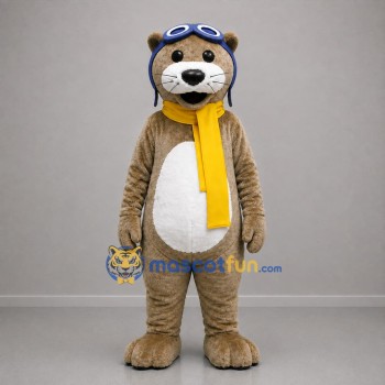 Custom Brown and Yellow Aviator Otter Mascot Costume Adult Full Body Suit for Adventure Events