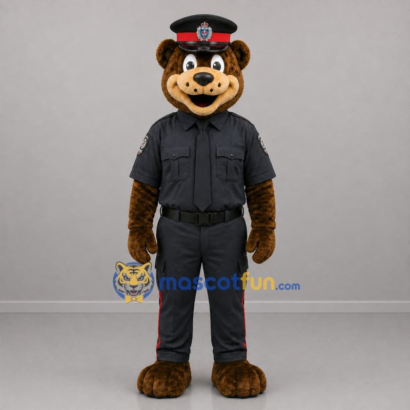 Custom Brown and Black Police Bear Mascot Costume Adult Full Body Suit for Community Events