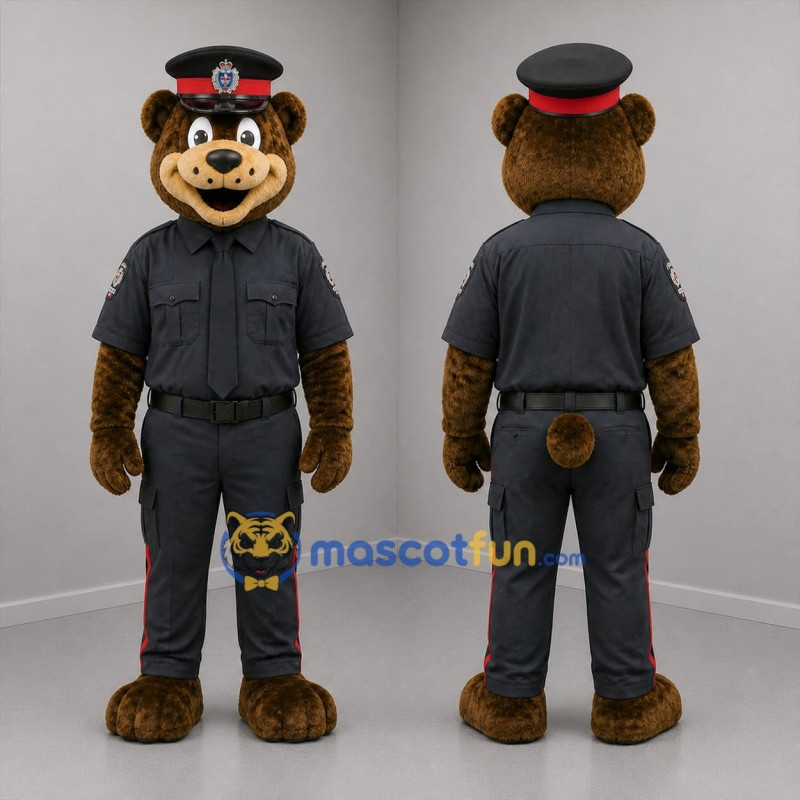 Custom Brown and Black Police Bear Mascot Costume Adult Full Body Suit for Community Events