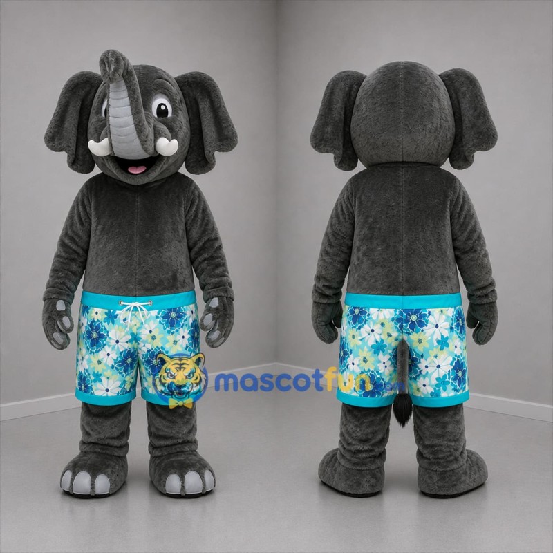 Custom Gray and Blue Beach Elephant Mascot Costume Adult Full Body Suit for Summer Events