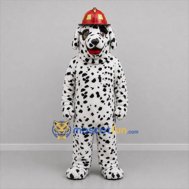 Custom Black White and Red Firefighter Dalmatian Mascot Costume Adult Full Body Suit for Fire Safety Events